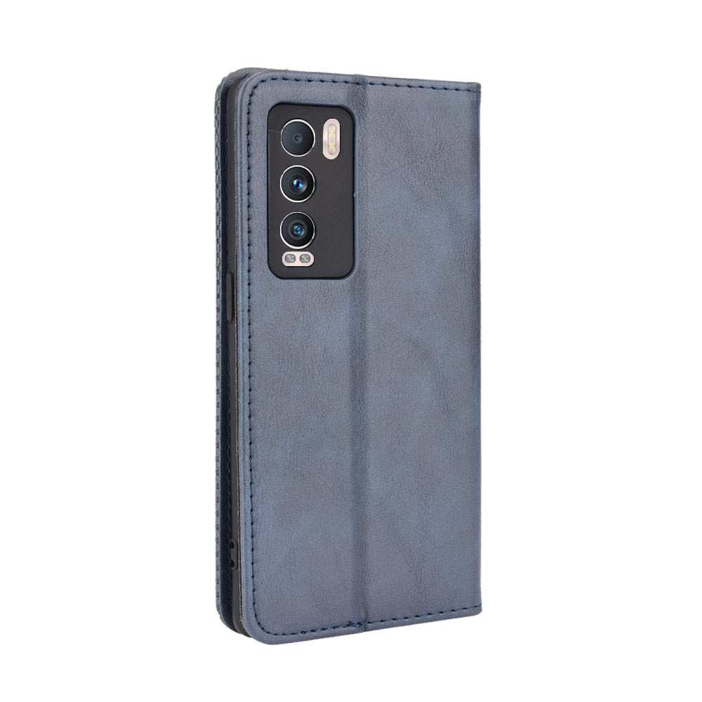 Retro Surface Well-Protected Anti-Drop Auto-Absorbed Leather Phone Wallet Stand Case Cover for Realme GT Explorer Master