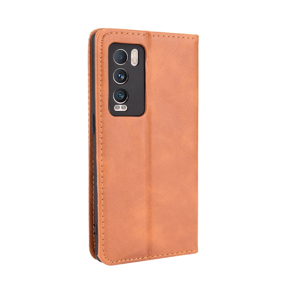 Retro Surface Well-Protected Anti-Drop Auto-Absorbed Leather Phone Wallet Stand Case Cover for Realme GT Explorer Master