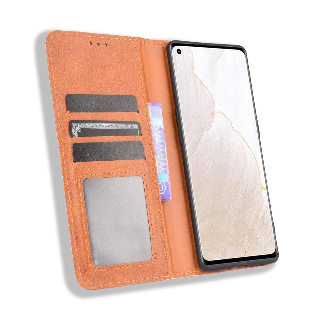 Retro Surface Well-Protected Anti-Drop Auto-Absorbed Leather Phone Wallet Stand Case Cover for Realme GT Explorer Master