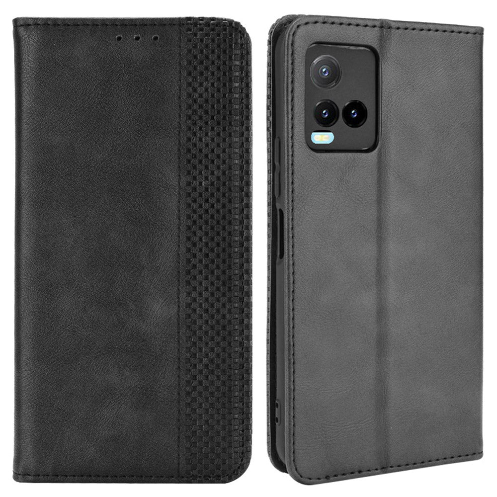 Retro Textured Surface Magnetic Automatic Closing for vivo Y33s/Y21/Y21s Leather Phone Wallet Stand Cover