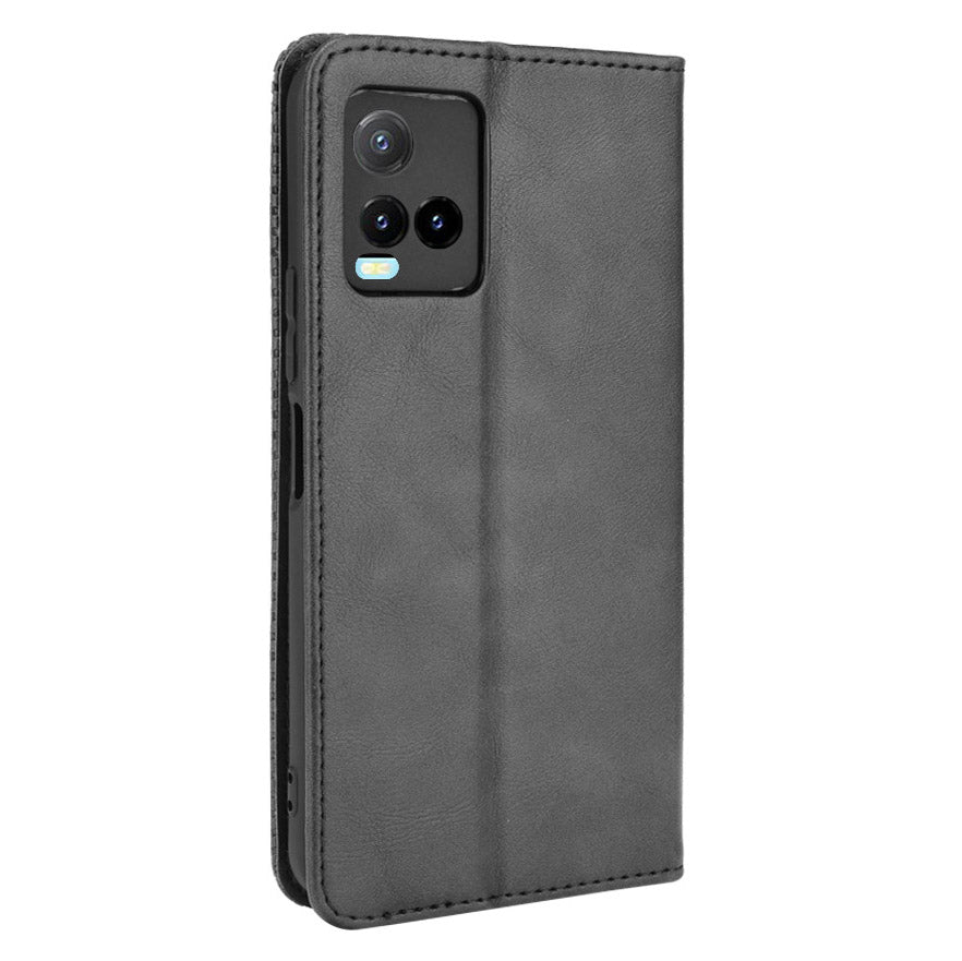 Retro Textured Surface Magnetic Automatic Closing for vivo Y33s/Y21/Y21s Leather Phone Wallet Stand Cover
