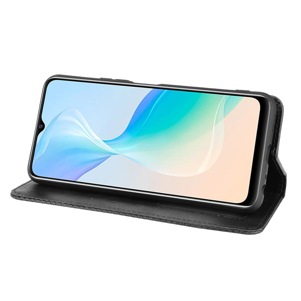 Retro Textured Surface Magnetic Automatic Closing for vivo Y33s/Y21/Y21s Leather Phone Wallet Stand Cover