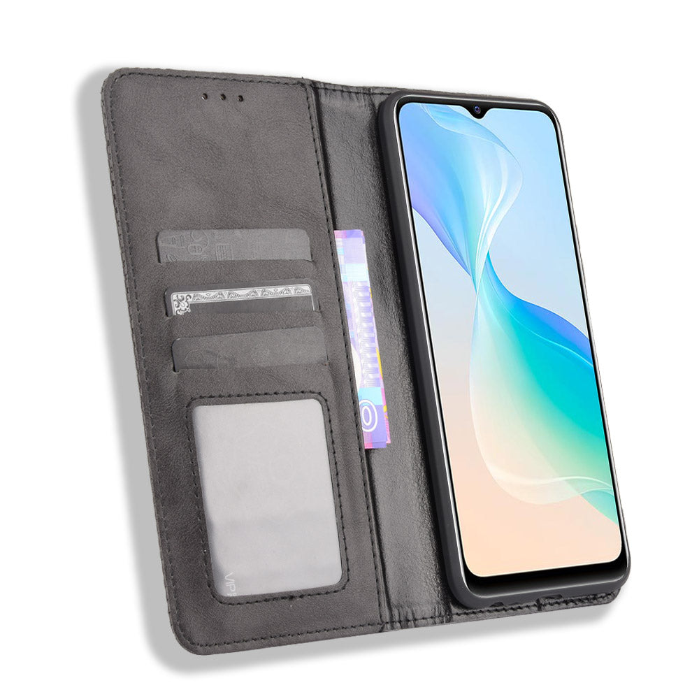 Retro Textured Surface Magnetic Automatic Closing for vivo Y33s/Y21/Y21s Leather Phone Wallet Stand Cover