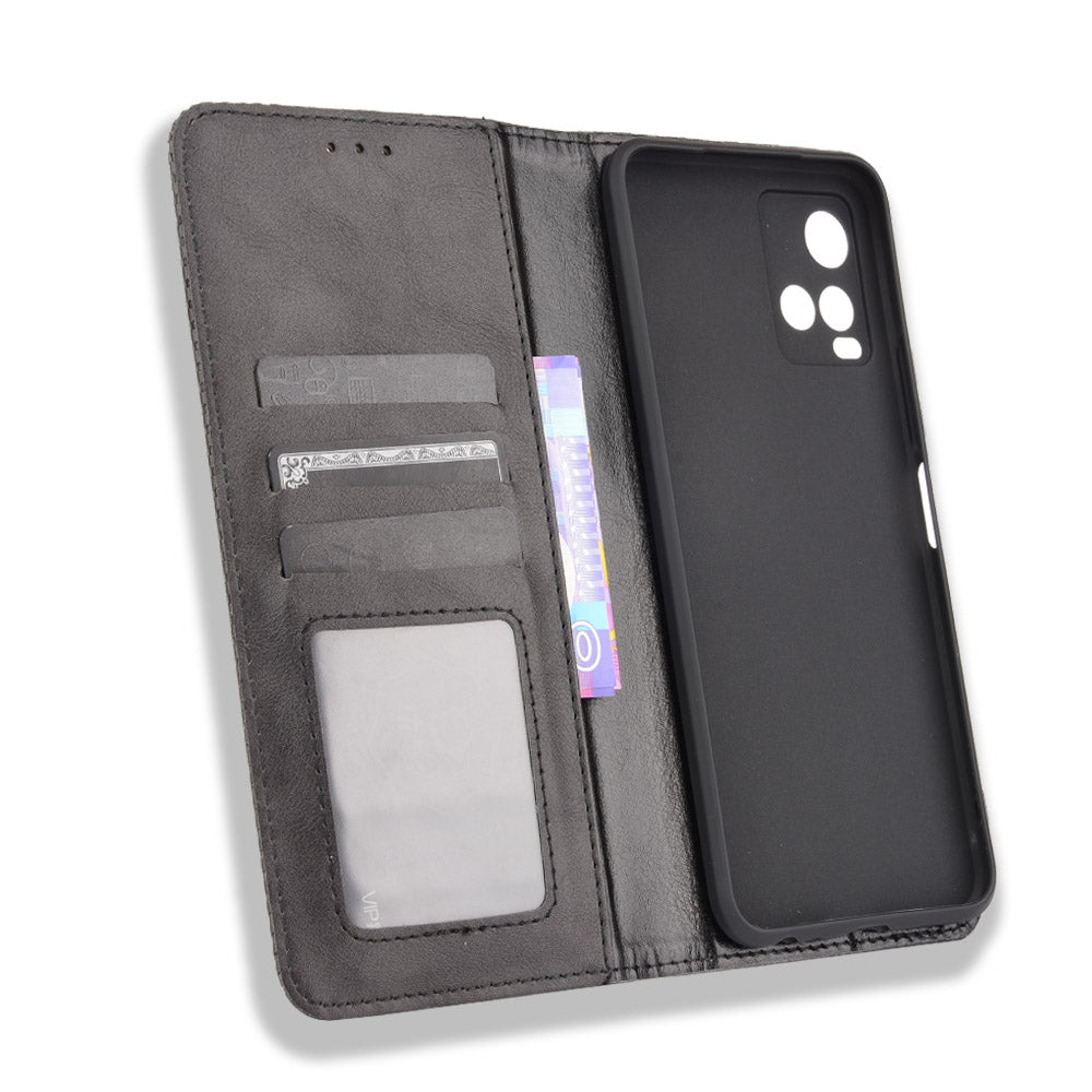 Retro Textured Surface Magnetic Automatic Closing for vivo Y33s/Y21/Y21s Leather Phone Wallet Stand Cover