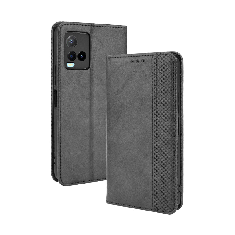 Retro Textured Surface Magnetic Automatic Closing for vivo Y33s/Y21/Y21s Leather Phone Wallet Stand Cover