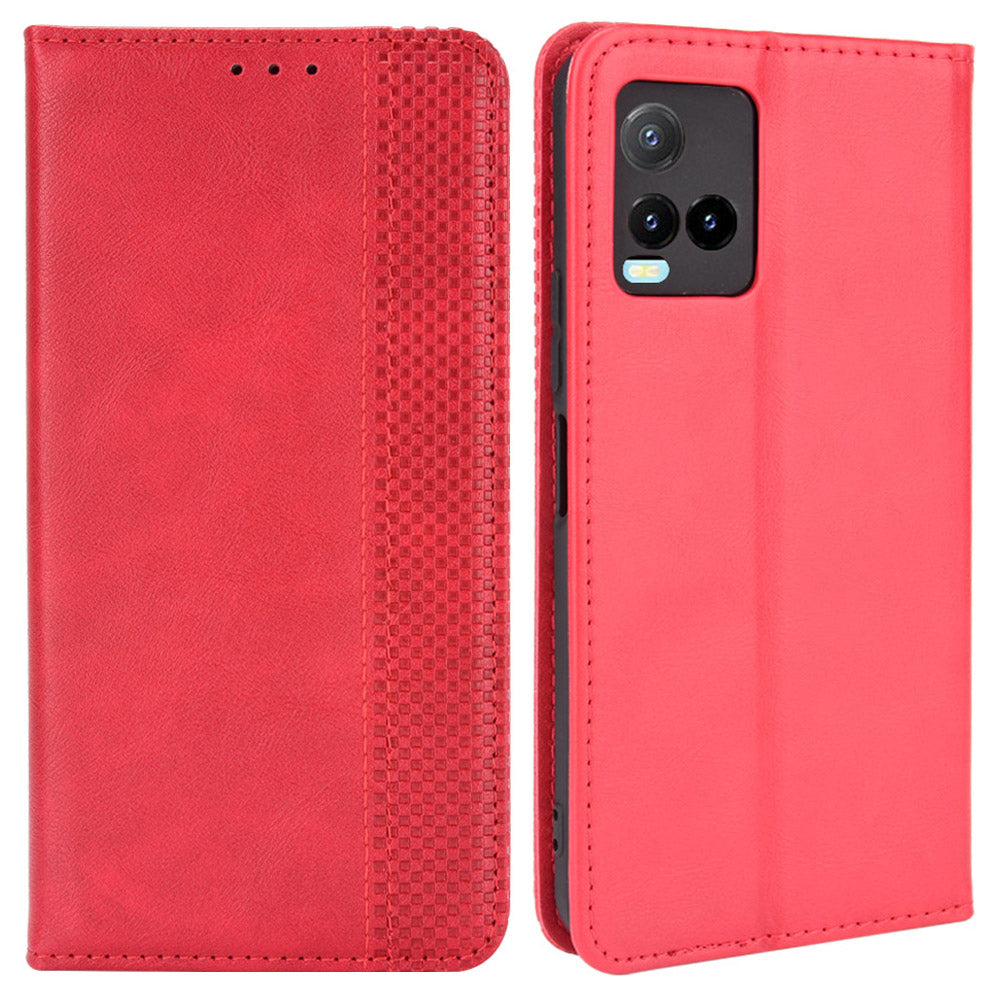Retro Textured Surface Magnetic Automatic Closing for vivo Y33s/Y21/Y21s Leather Phone Wallet Stand Cover