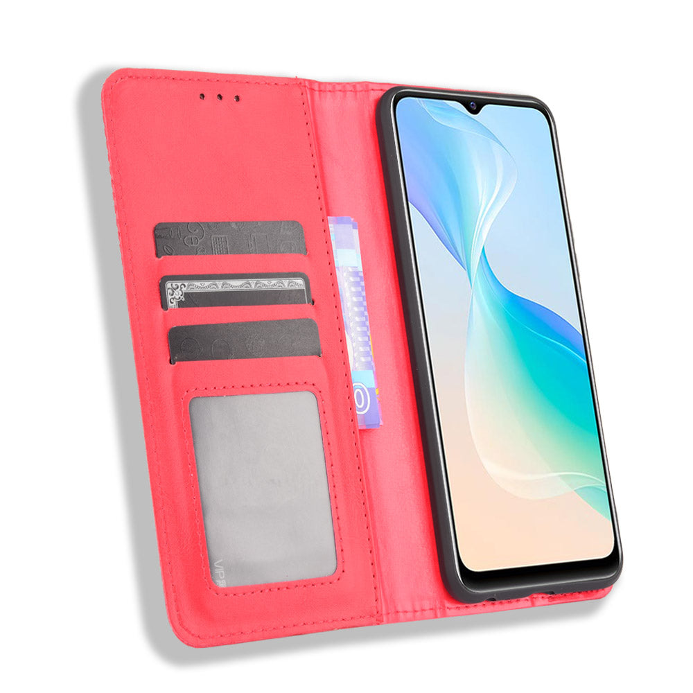 Retro Textured Surface Magnetic Automatic Closing for vivo Y33s/Y21/Y21s Leather Phone Wallet Stand Cover