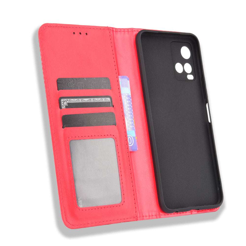 Retro Textured Surface Magnetic Automatic Closing for vivo Y33s/Y21/Y21s Leather Phone Wallet Stand Cover