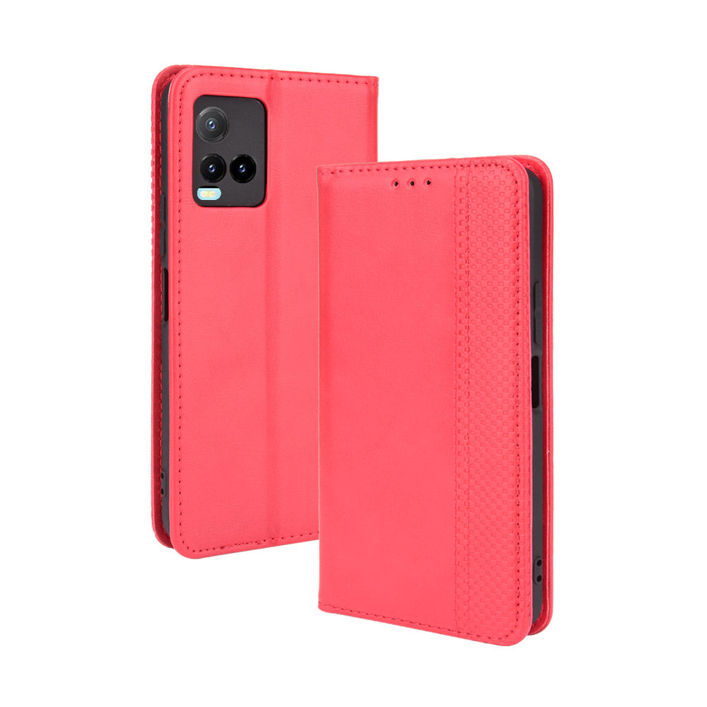 Retro Textured Surface Magnetic Automatic Closing for vivo Y33s/Y21/Y21s Leather Phone Wallet Stand Cover