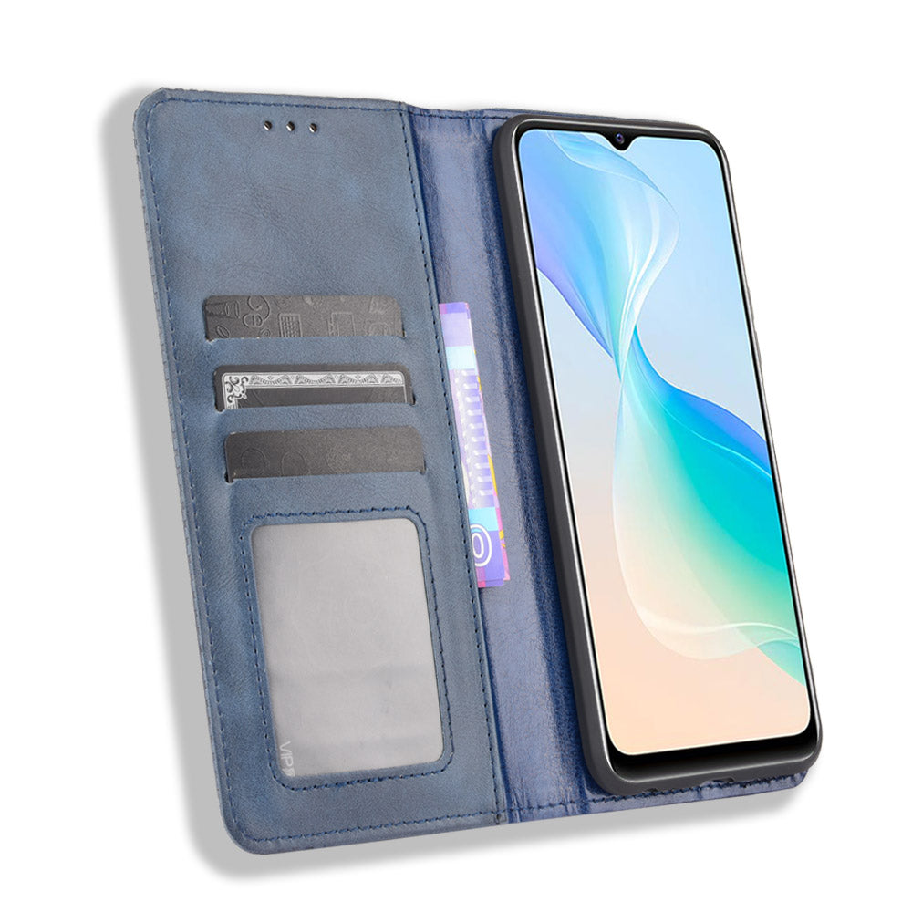 Retro Textured Surface Magnetic Automatic Closing for vivo Y33s/Y21/Y21s Leather Phone Wallet Stand Cover