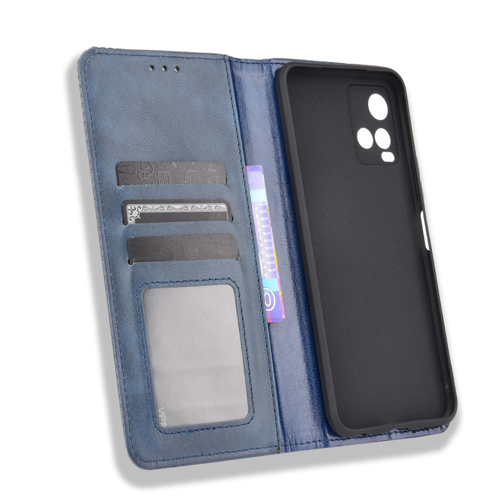 Retro Textured Surface Magnetic Automatic Closing for vivo Y33s/Y21/Y21s Leather Phone Wallet Stand Cover