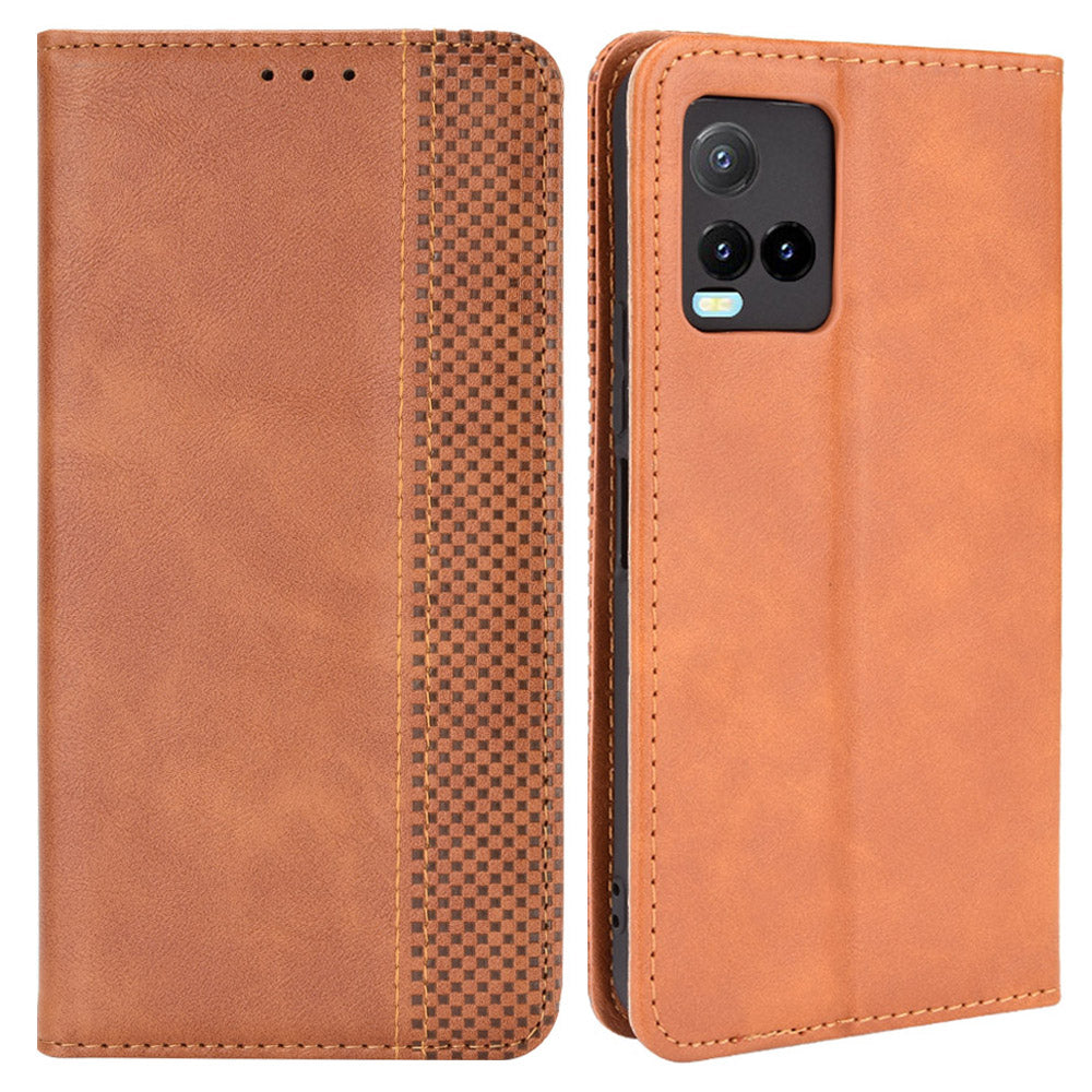 Retro Textured Surface Magnetic Automatic Closing for vivo Y33s/Y21/Y21s Leather Phone Wallet Stand Cover