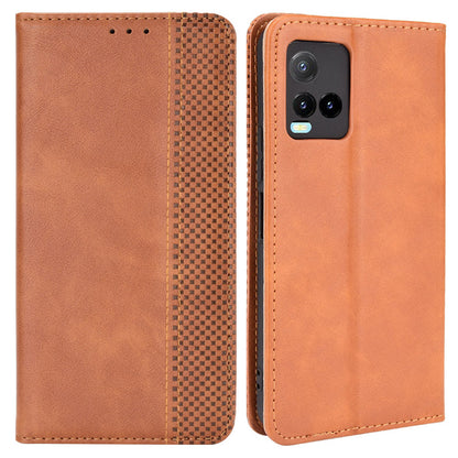 Retro Textured Surface Magnetic Automatic Closing for vivo Y33s/Y21/Y21s Leather Phone Wallet Stand Cover