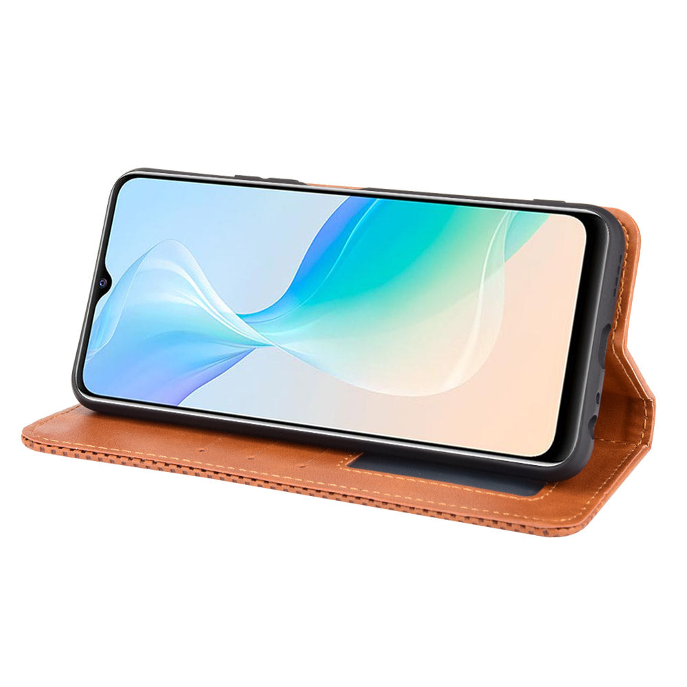 Retro Textured Surface Magnetic Automatic Closing for vivo Y33s/Y21/Y21s Leather Phone Wallet Stand Cover