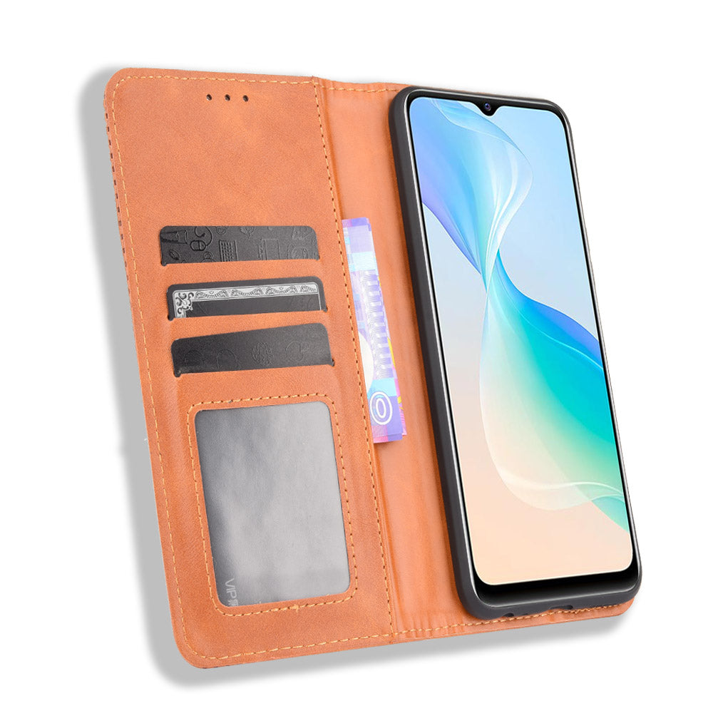 Retro Textured Surface Magnetic Automatic Closing for vivo Y33s/Y21/Y21s Leather Phone Wallet Stand Cover