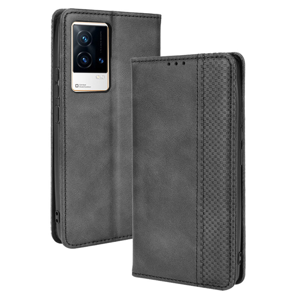 Retro Textured Surface Anti-Drop Phone Leather Case Wallet Stand Cover for vivo iQOO 8