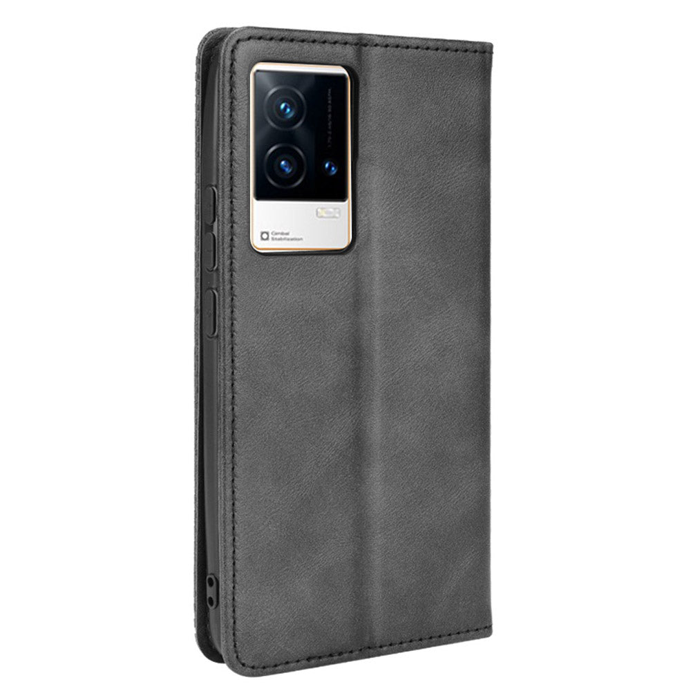 Retro Textured Surface Anti-Drop Phone Leather Case Wallet Stand Cover for vivo iQOO 8
