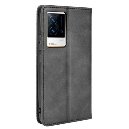 Retro Textured Surface Anti-Drop Phone Leather Case Wallet Stand Cover for vivo iQOO 8