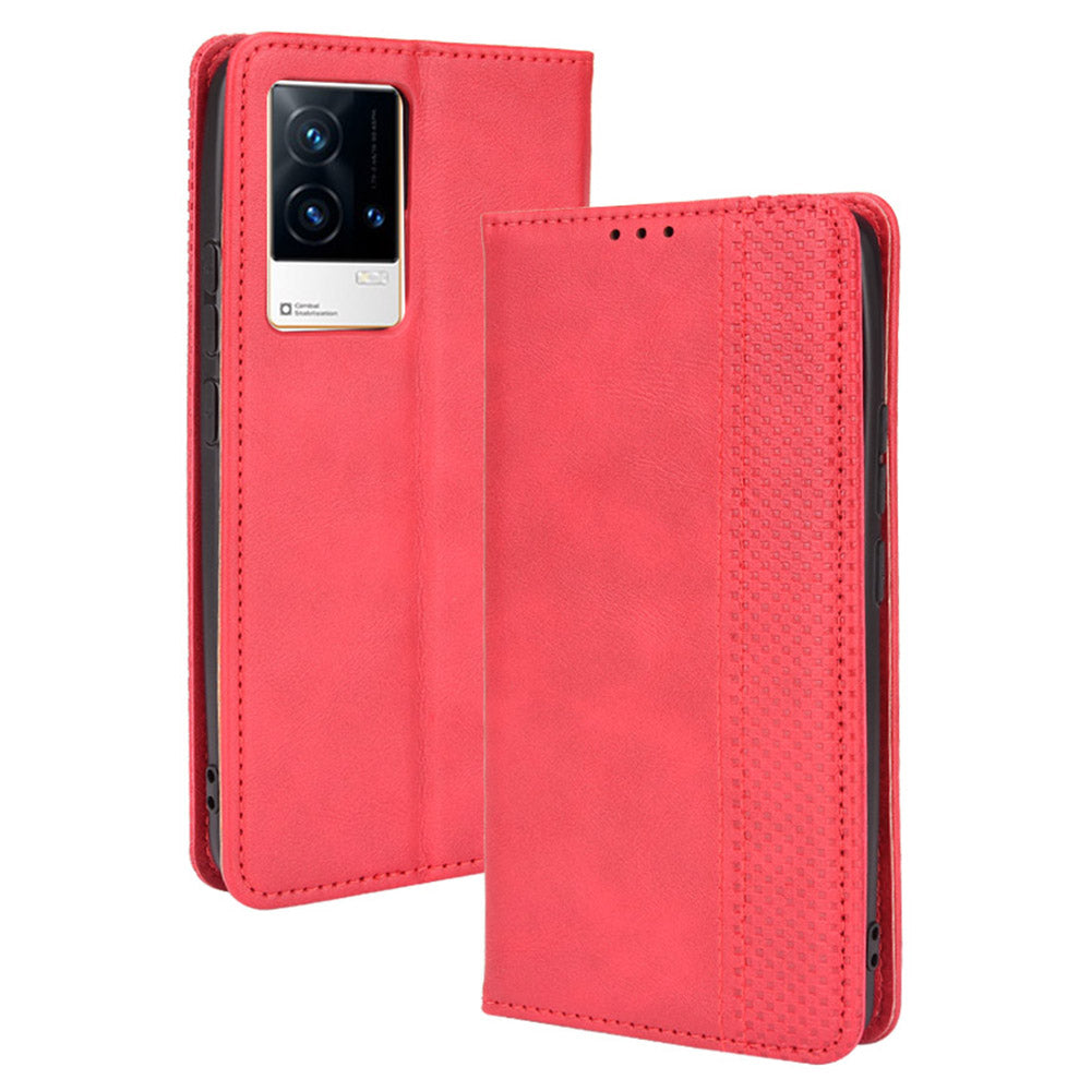 Retro Textured Surface Anti-Drop Phone Leather Case Wallet Stand Cover for vivo iQOO 8