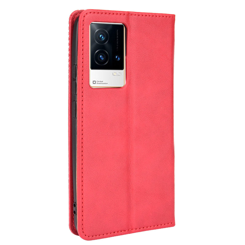 Retro Textured Surface Anti-Drop Phone Leather Case Wallet Stand Cover for vivo iQOO 8