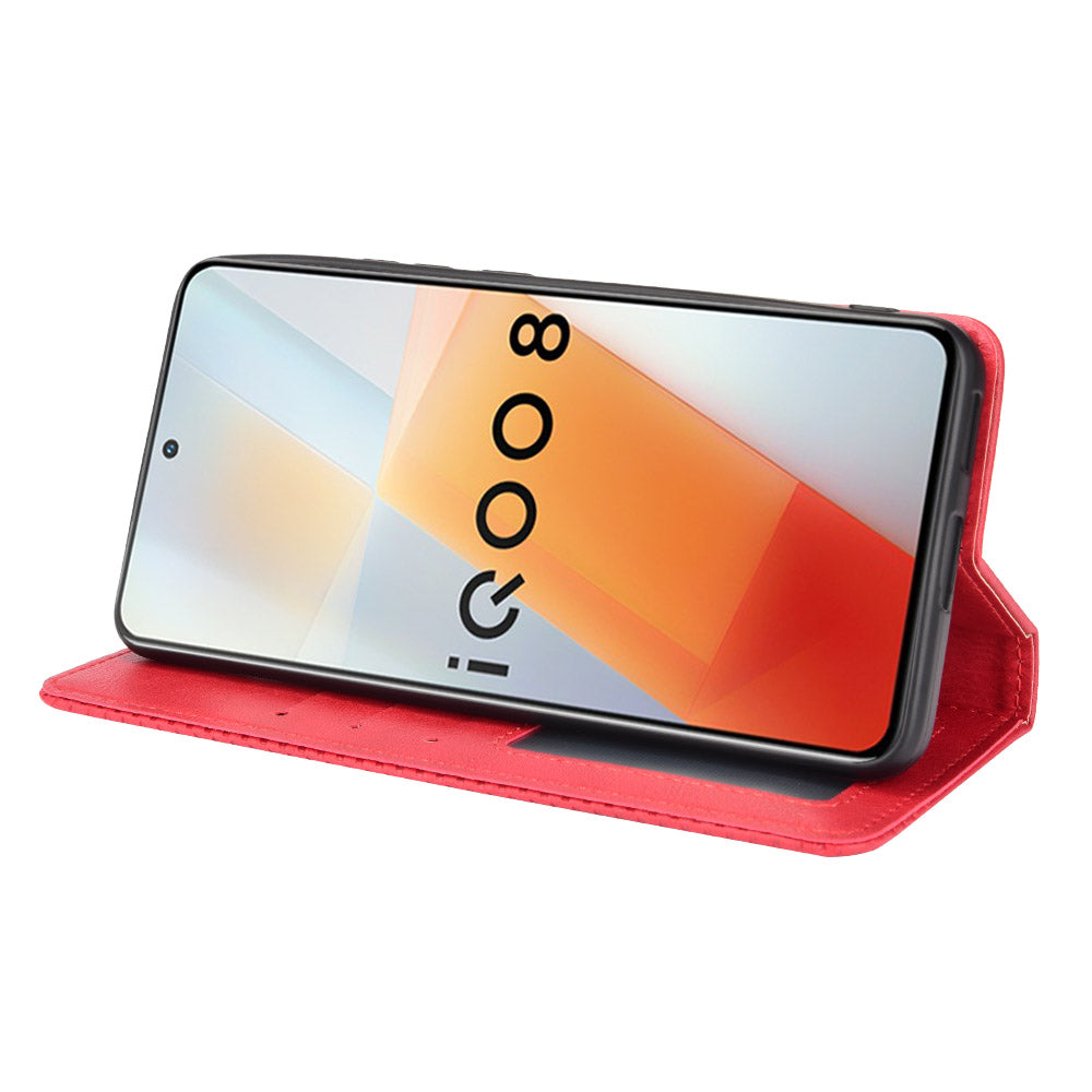 Retro Textured Surface Anti-Drop Phone Leather Case Wallet Stand Cover for vivo iQOO 8