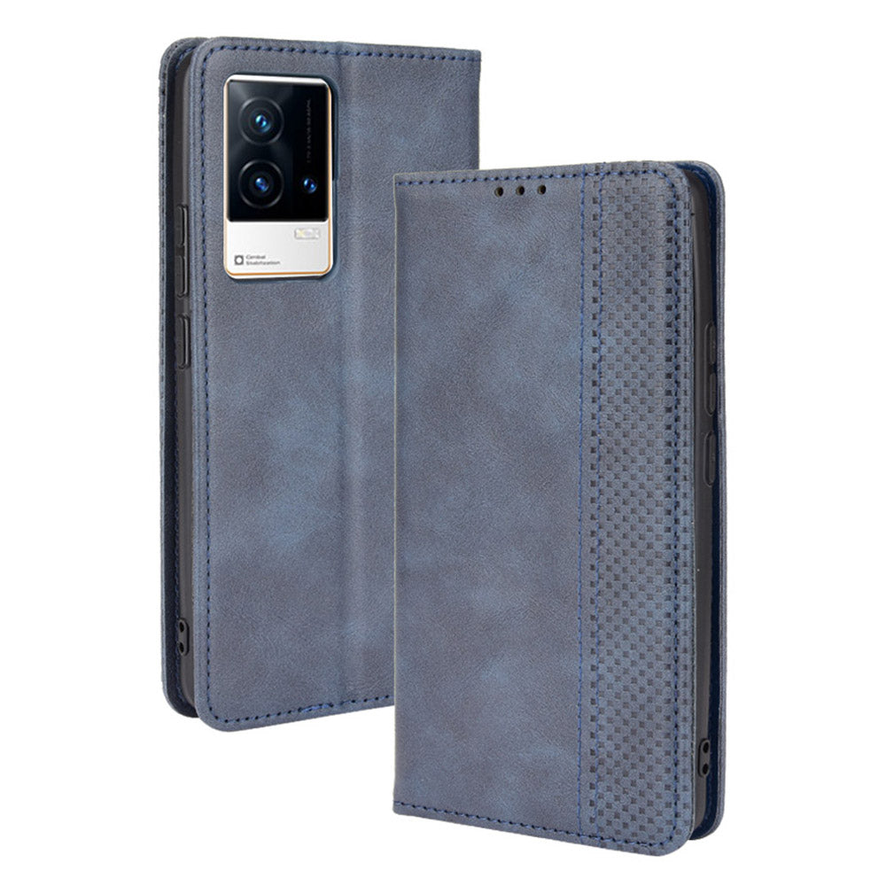 Retro Textured Surface Anti-Drop Phone Leather Case Wallet Stand Cover for vivo iQOO 8