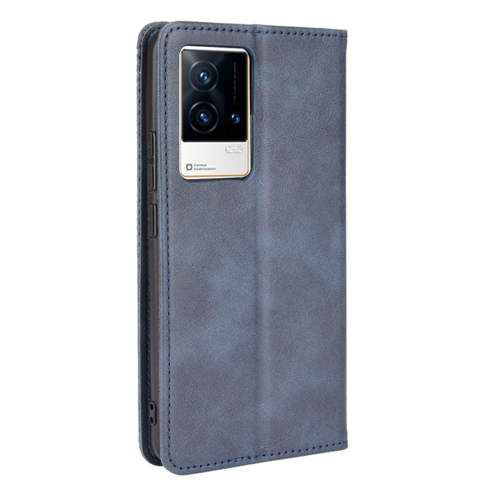 Retro Textured Surface Anti-Drop Phone Leather Case Wallet Stand Cover for vivo iQOO 8