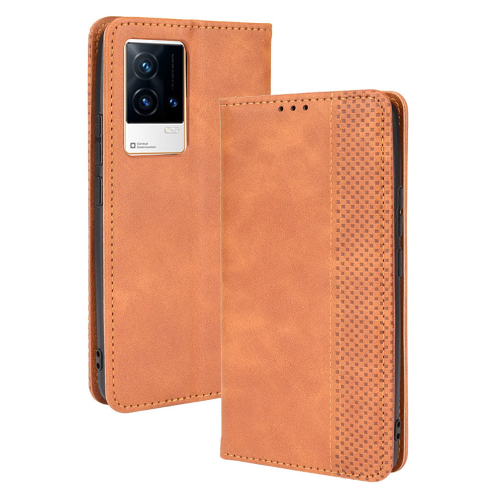 Retro Textured Surface Anti-Drop Phone Leather Case Wallet Stand Cover for vivo iQOO 8