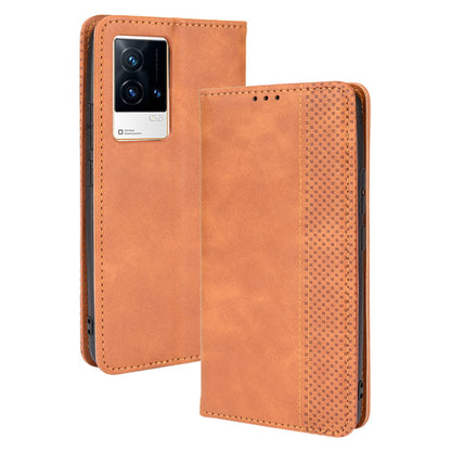 Retro Textured Surface Anti-Drop Phone Leather Case Wallet Stand Cover for vivo iQOO 8