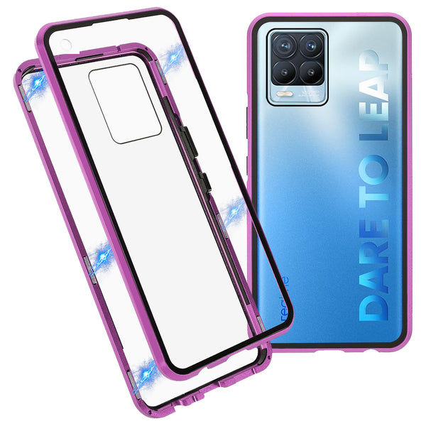 Metal Frame + Double-sided Tempered Glass Full Protection Phone Case Cover with Magnetic Installation for Realme 8/8 Pro 4G