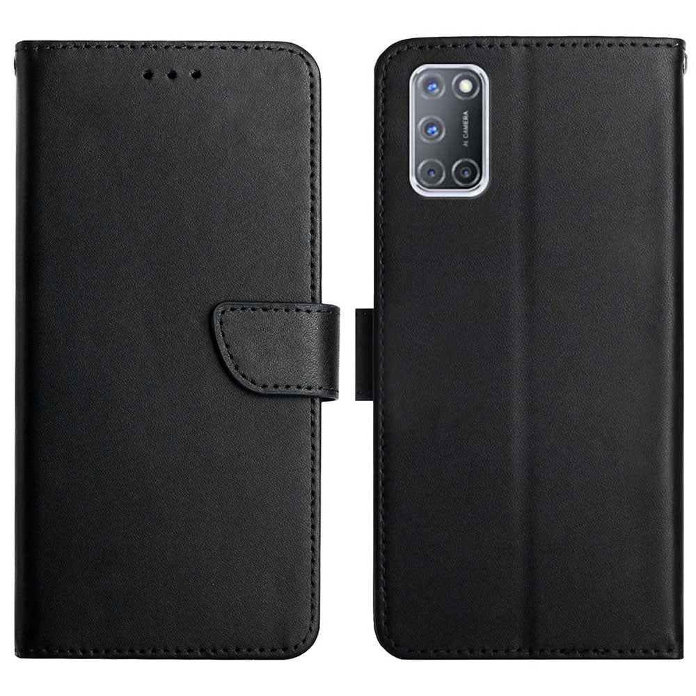 For Oppo A52/A72/A92 Solid Color Nappa Texture Genuine Leather Outer Cover + Soft TPU Inner Shell with Stand Wallet