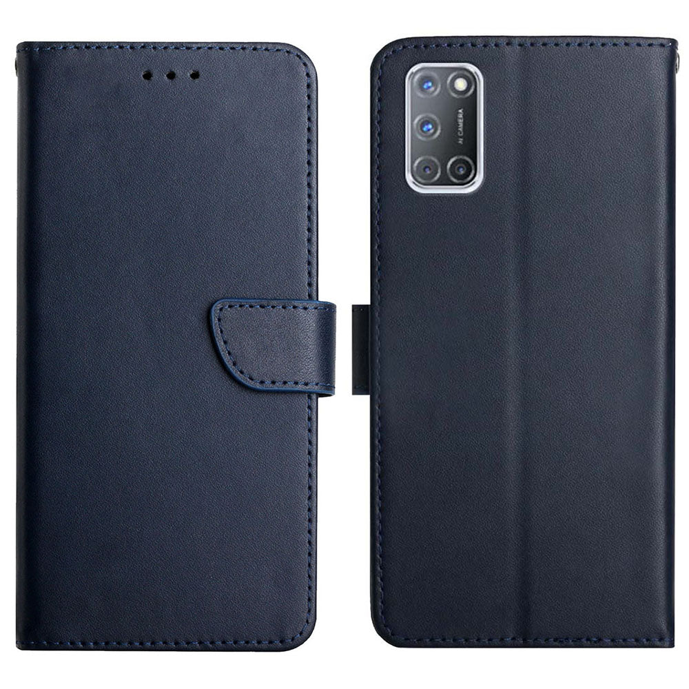 For Oppo A52/A72/A92 Solid Color Nappa Texture Genuine Leather Outer Cover + Soft TPU Inner Shell with Stand Wallet