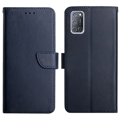 For Oppo A52/A72/A92 Solid Color Nappa Texture Genuine Leather Outer Cover + Soft TPU Inner Shell with Stand Wallet