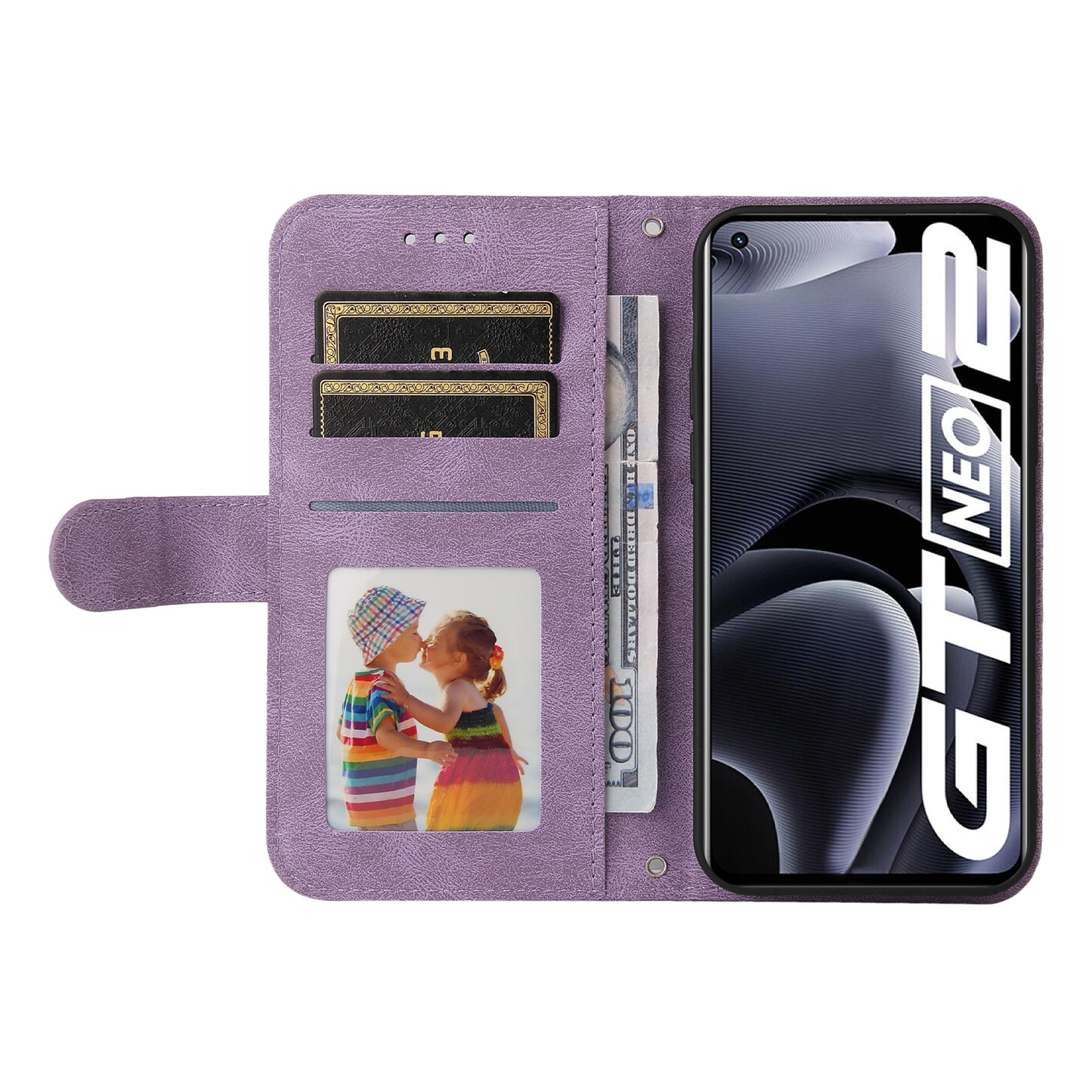 Retro Tree Pattern Metal Button Decor Stand Wallet PU Leather Phone Case Cover for Realme GT Neo2 5G/GT Neo 3T 5G
