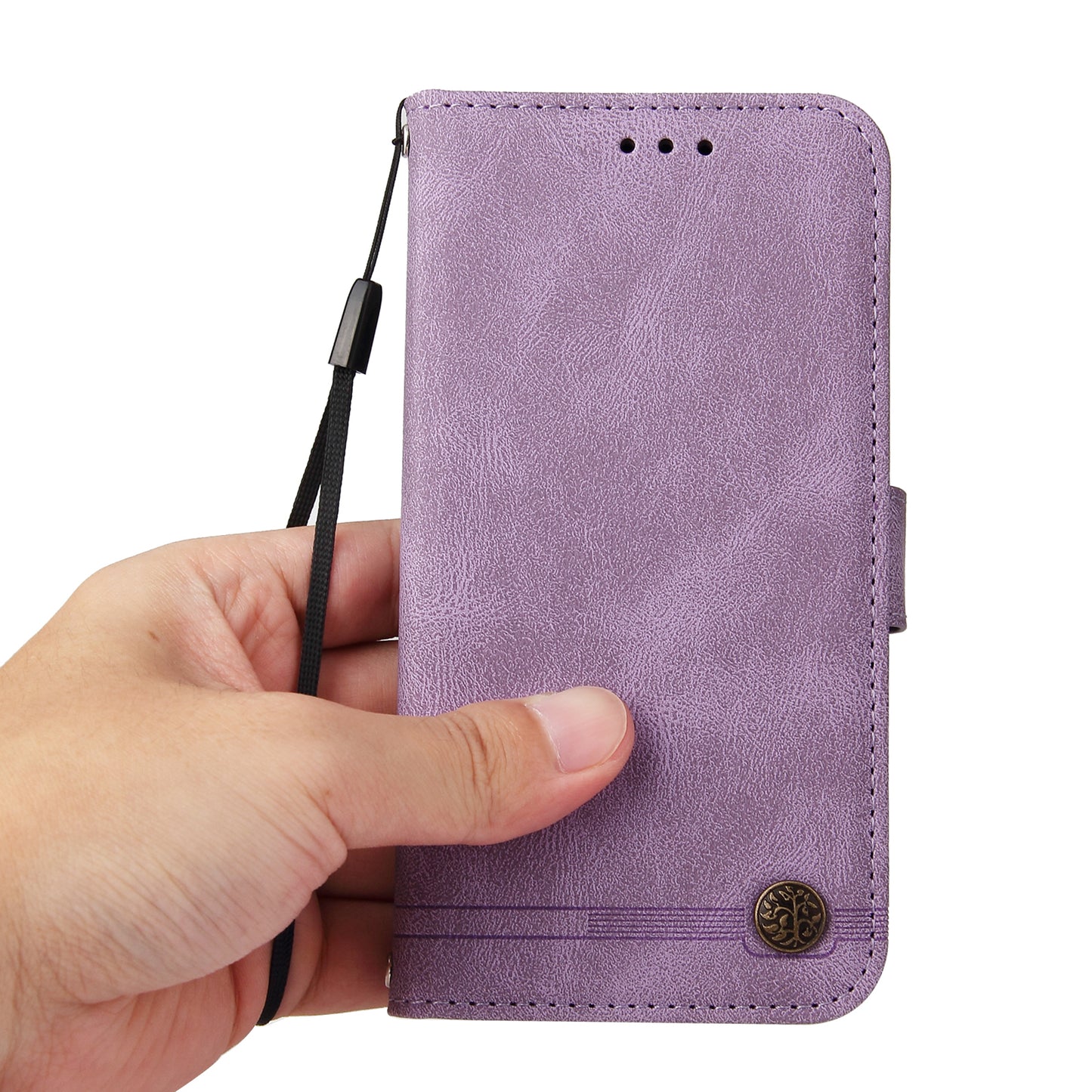 Retro Tree Pattern Metal Button Decor Stand Wallet PU Leather Phone Case Cover for Realme GT Neo2 5G/GT Neo 3T 5G