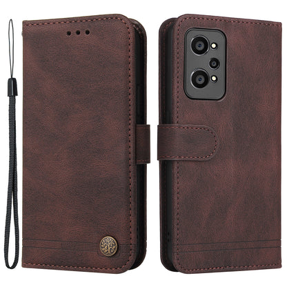 Retro Tree Pattern Metal Button Decor Stand Wallet PU Leather Phone Case Cover for Realme GT Neo2 5G/GT Neo 3T 5G