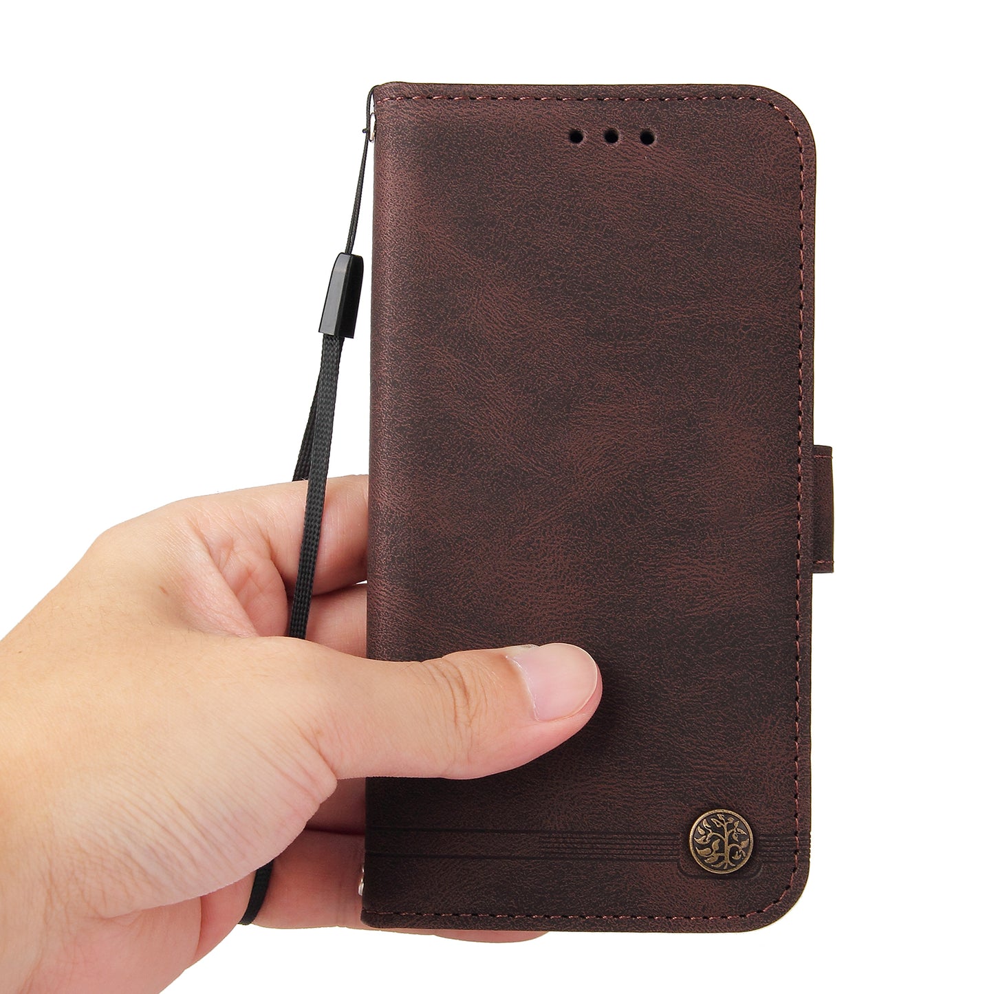 Retro Tree Pattern Metal Button Decor Stand Wallet PU Leather Phone Case Cover for Realme GT Neo2 5G/GT Neo 3T 5G