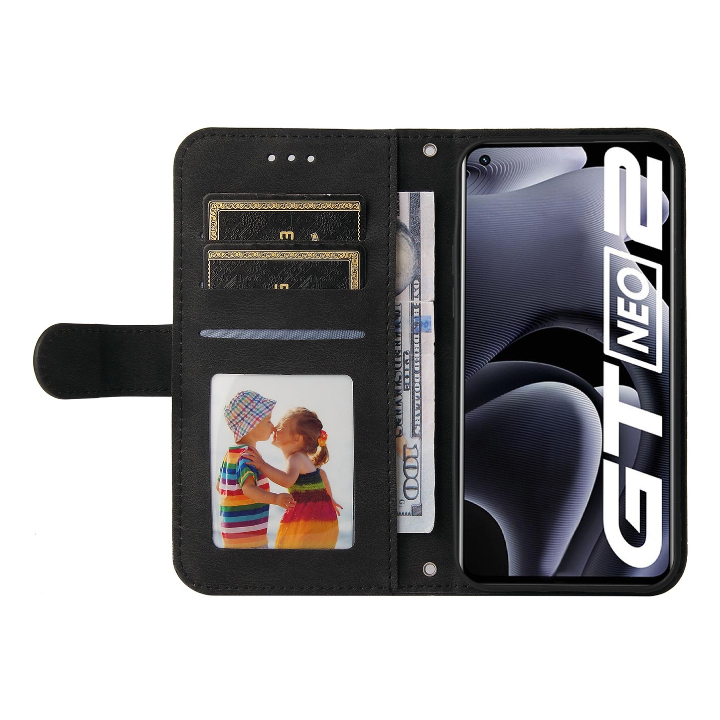 Retro Tree Pattern Metal Button Decor Stand Wallet PU Leather Phone Case Cover for Realme GT Neo2 5G/GT Neo 3T 5G