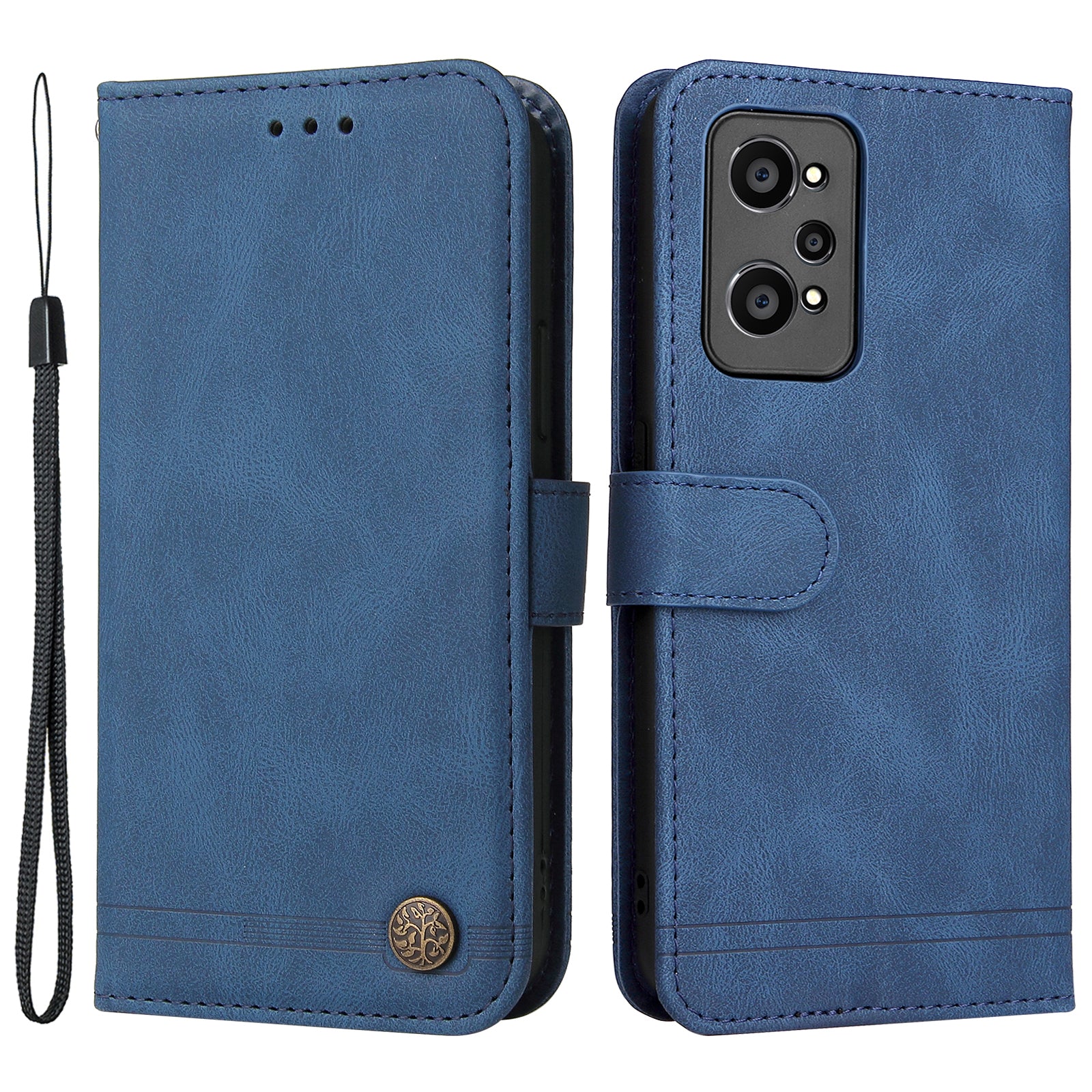 Retro Tree Pattern Metal Button Decor Stand Wallet PU Leather Phone Case Cover for Realme GT Neo2 5G/GT Neo 3T 5G