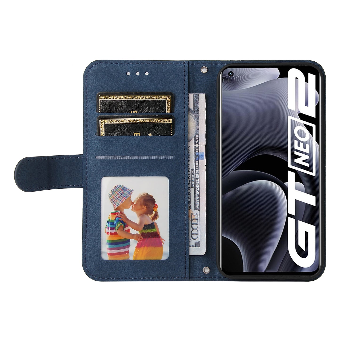 Retro Tree Pattern Metal Button Decor Stand Wallet PU Leather Phone Case Cover for Realme GT Neo2 5G/GT Neo 3T 5G