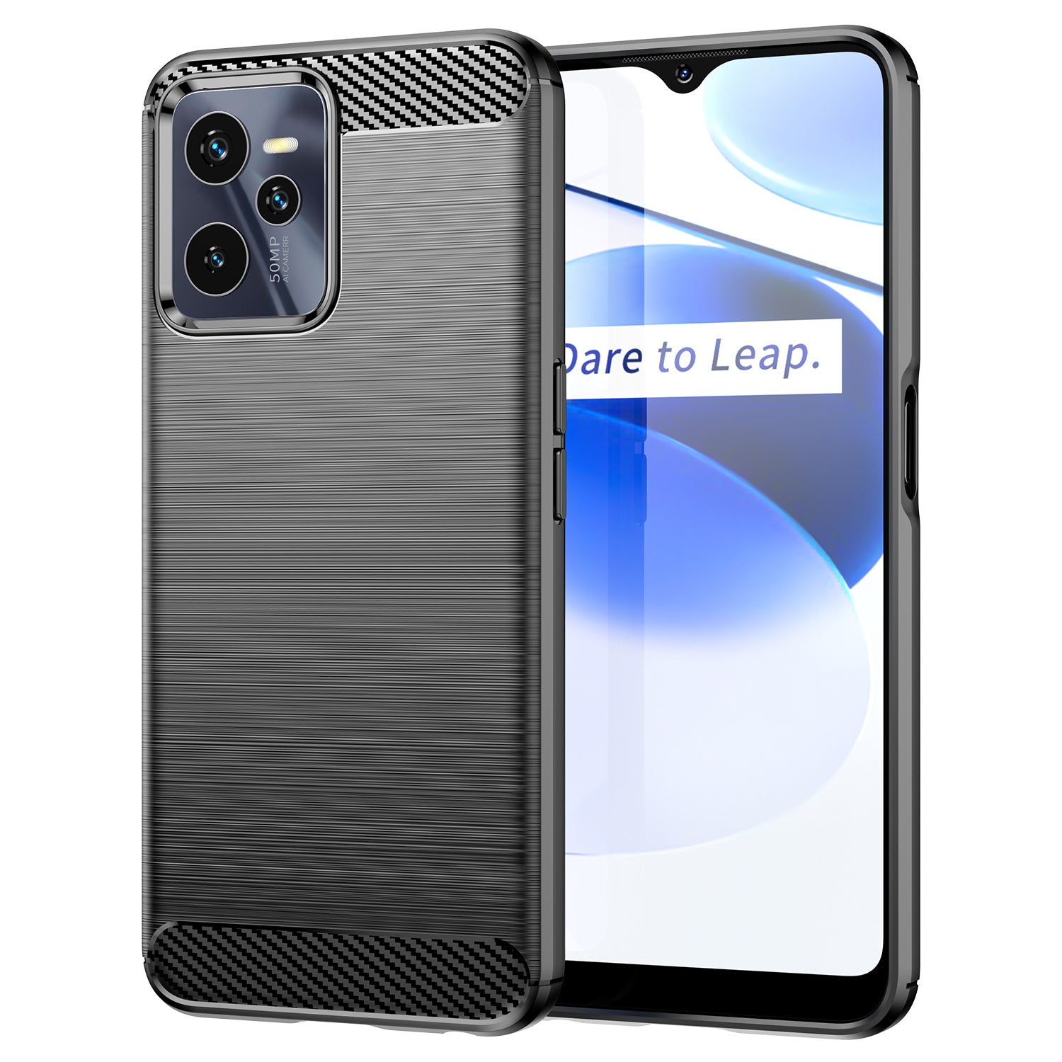 1.8mm Soft TPU Case for Realme C35, Carbon Fiber Texture Brushed Surface Phone Shell