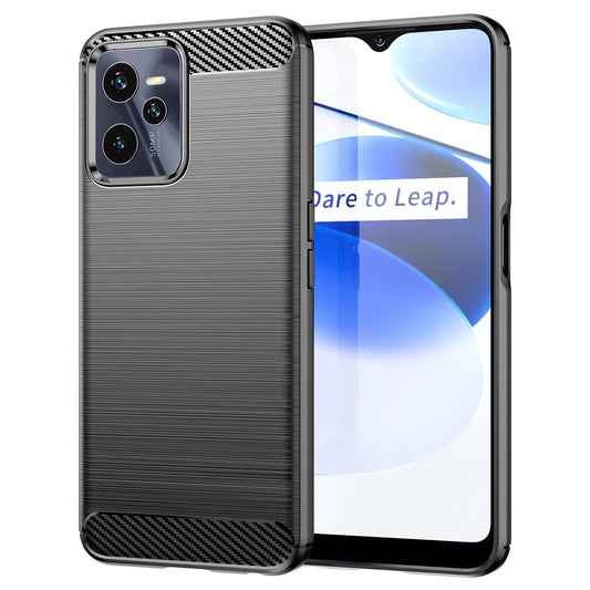 1.8mm Soft TPU Case for Realme C35, Carbon Fiber Texture Brushed Surface Phone Shell