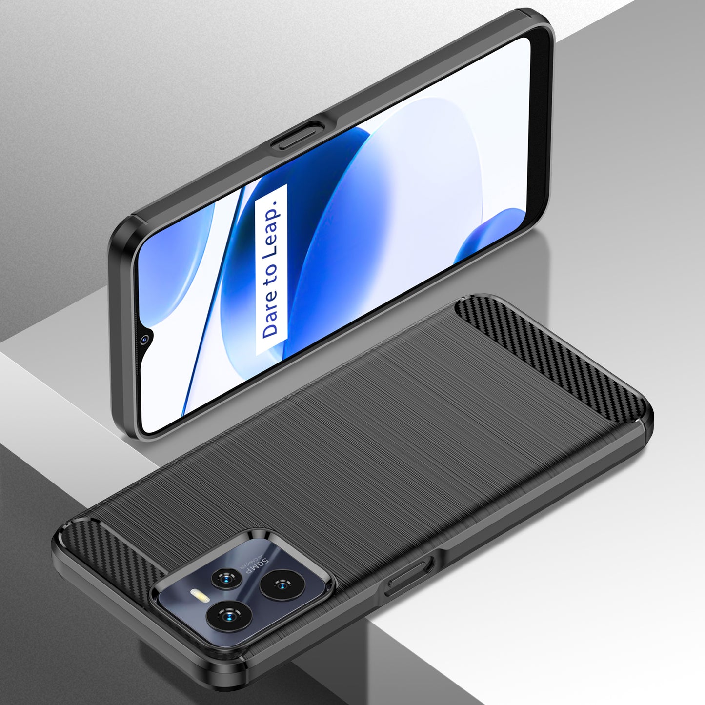 1.8mm Soft TPU Case for Realme C35, Carbon Fiber Texture Brushed Surface Phone Shell