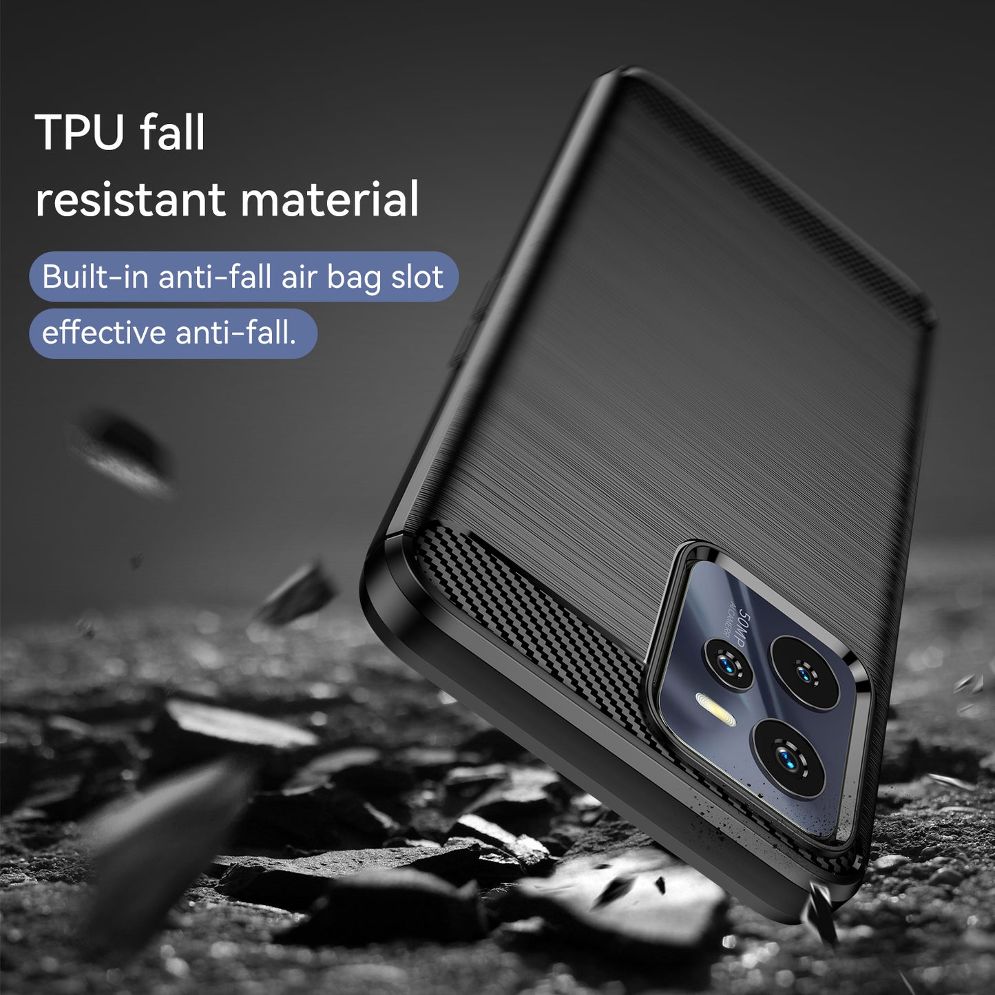 1.8mm Soft TPU Case for Realme C35, Carbon Fiber Texture Brushed Surface Phone Shell