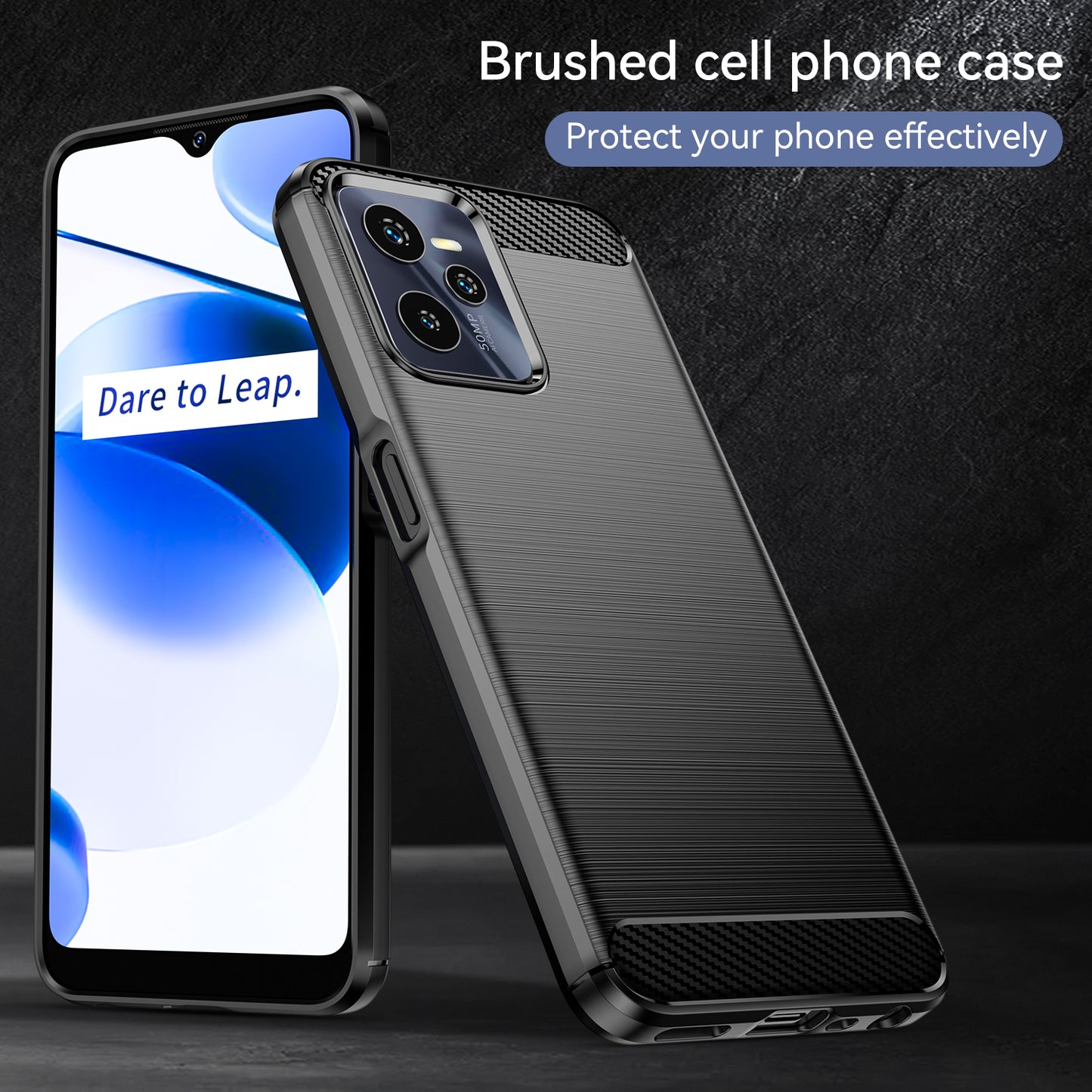 1.8mm Soft TPU Case for Realme C35, Carbon Fiber Texture Brushed Surface Phone Shell