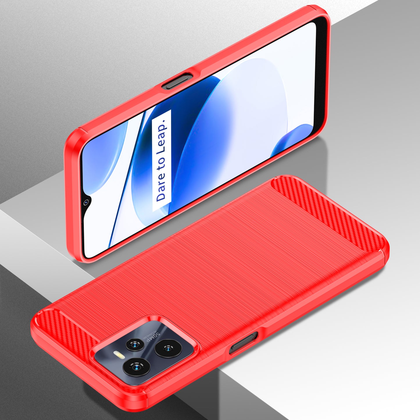 1.8mm Soft TPU Case for Realme C35, Carbon Fiber Texture Brushed Surface Phone Shell