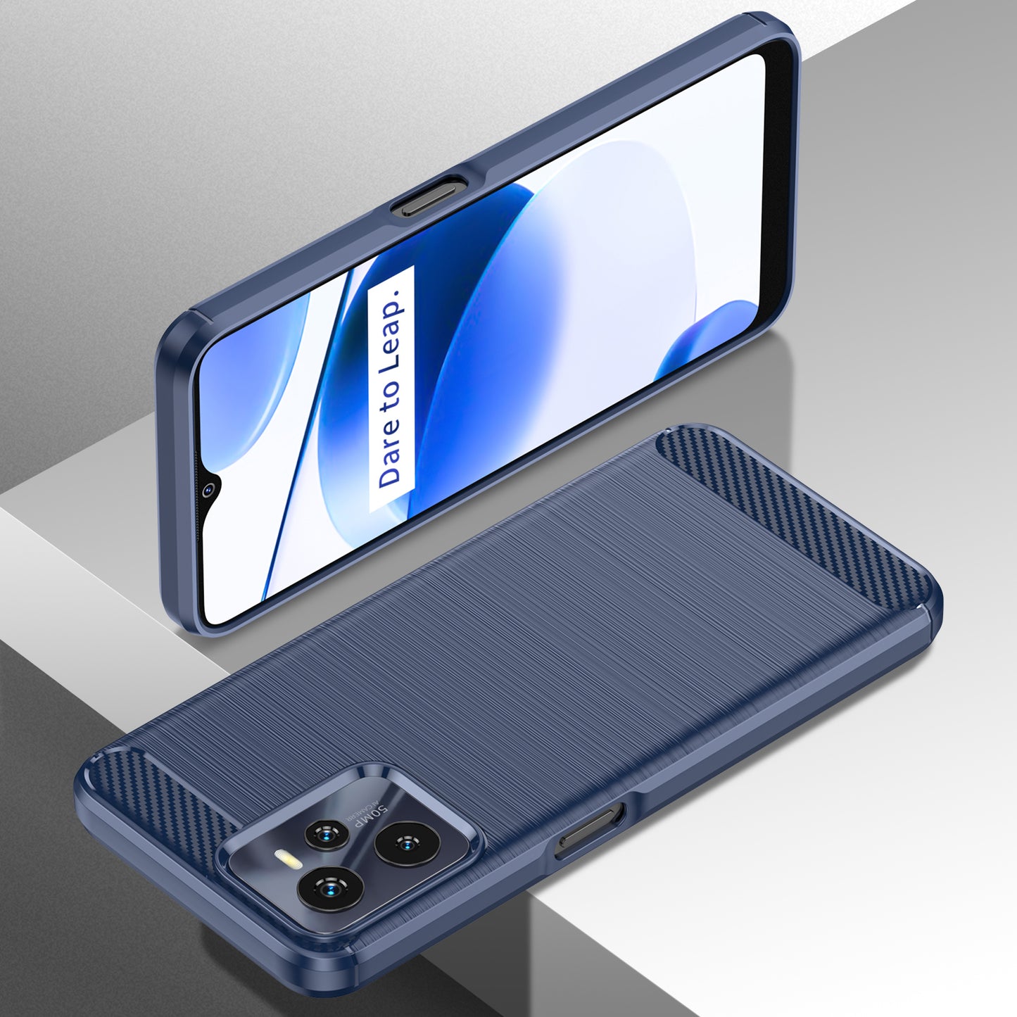 1.8mm Soft TPU Case for Realme C35, Carbon Fiber Texture Brushed Surface Phone Shell