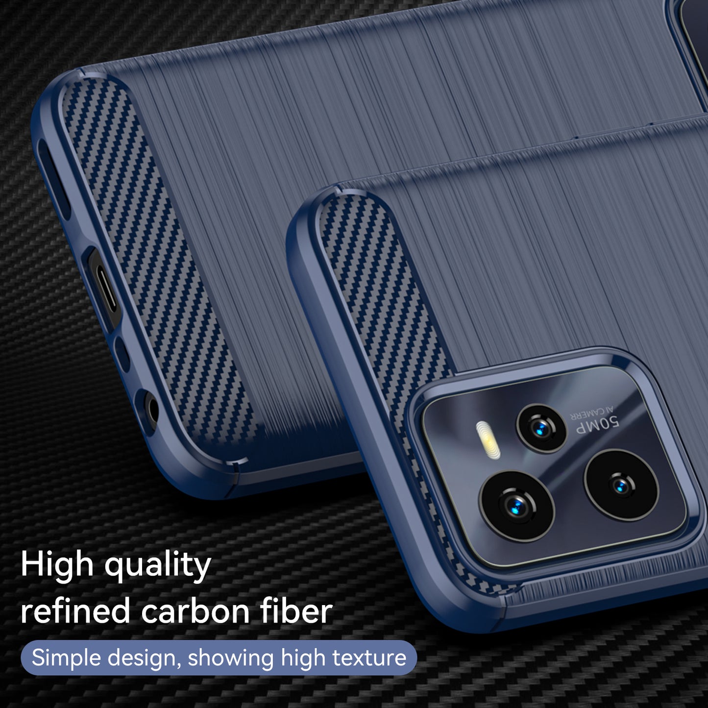 1.8mm Soft TPU Case for Realme C35, Carbon Fiber Texture Brushed Surface Phone Shell