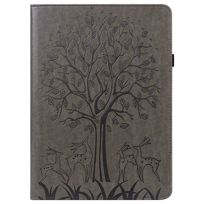 For Oppo Pad Tree Deer Imprinted Stand PU Leather Tablet Cover Card Holder Protective Case with Elastic Band Closure