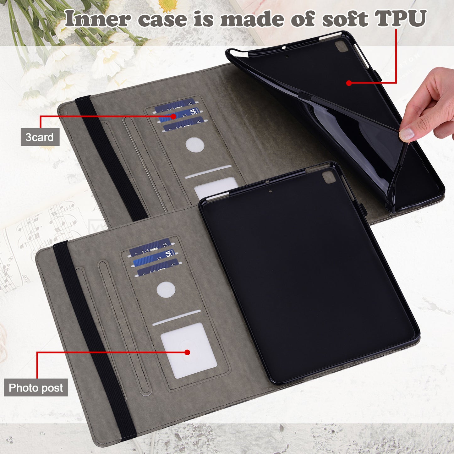 For Oppo Pad Tree Deer Imprinted Stand PU Leather Tablet Cover Card Holder Protective Case with Elastic Band Closure